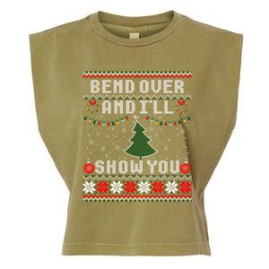 Bend Over And I'll Show You Christmas Tree Ugly Sweater Garment-Dyed Women's Muscle Tee