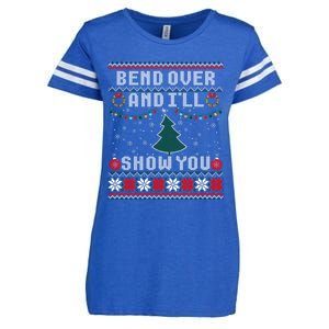 Bend Over And I'll Show You Christmas Tree Ugly Sweater Enza Ladies Jersey Football T-Shirt