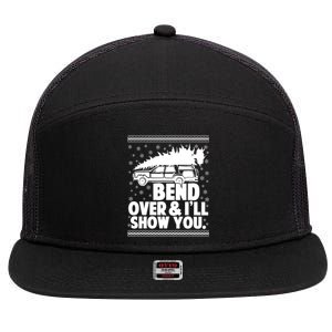 Bend Over And Ill Show You Funny Merry Christmas Tree 7 Panel Mesh Trucker Snapback Hat