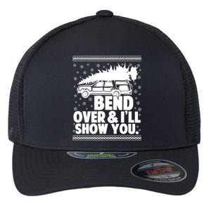 Bend Over And Ill Show You Funny Merry Christmas Tree Flexfit Unipanel Trucker Cap