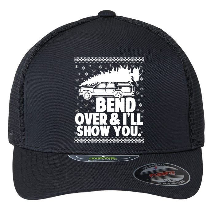 Bend Over And Ill Show You Funny Merry Christmas Tree Flexfit Unipanel Trucker Cap