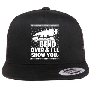 Bend Over And Ill Show You Funny Merry Christmas Tree Flat Bill Trucker Hat