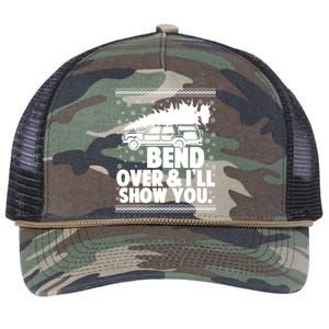 Bend Over And Ill Show You Funny Merry Christmas Tree Retro Rope Trucker Hat Cap