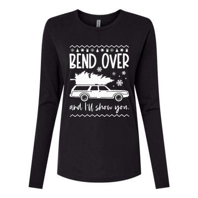 Bend Over And Ill Show You Christmas Pajama Funny Xmas  Womens Cotton Relaxed Long Sleeve T-Shirt