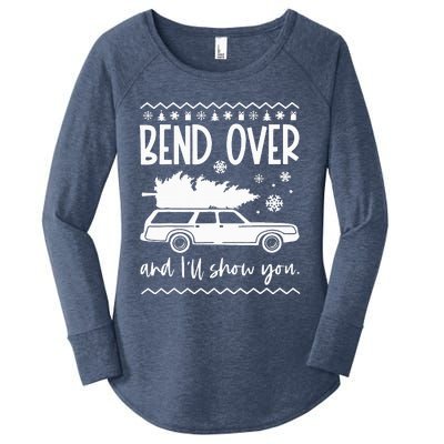 Bend Over And Ill Show You Christmas Pajama Funny Xmas  Women's Perfect Tri Tunic Long Sleeve Shirt