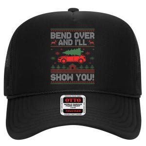 Bend Over And I'll Show You Ugly Christmas Couple Matching High Crown Mesh Back Trucker Hat