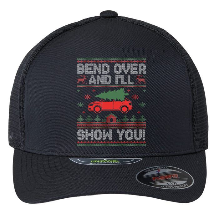 Bend Over And I'll Show You Ugly Christmas Couple Matching Flexfit Unipanel Trucker Cap