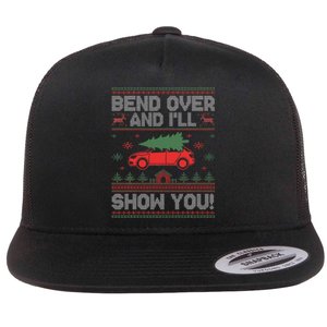 Bend Over And I'll Show You Ugly Christmas Couple Matching Flat Bill Trucker Hat