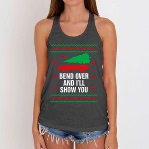 Bend Over and I'll Show You Christmas Couple Matching Family  Women's Knotted Racerback Tank