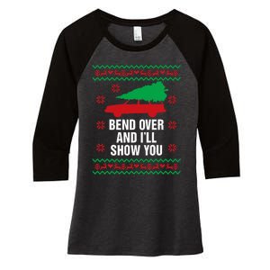 Bend Over and I'll Show You Christmas Couple Matching Family  Women's Tri-Blend 3/4-Sleeve Raglan Shirt