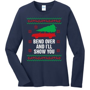 Bend Over and I'll Show You Christmas Couple Matching Family  Ladies Long Sleeve Shirt