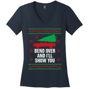 Bend Over and I'll Show You Christmas Couple Matching Family  Women's V-Neck T-Shirt