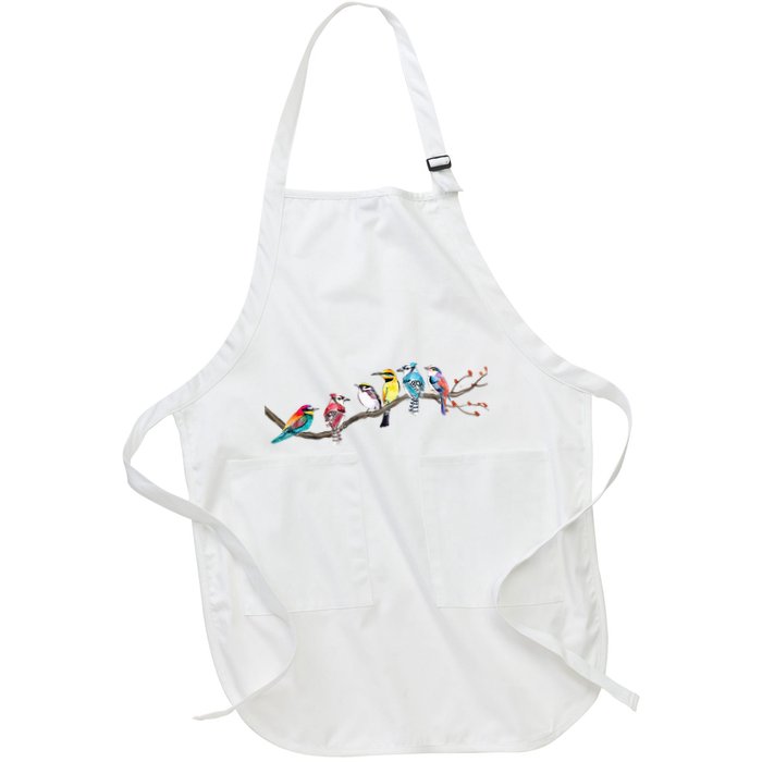 Birds On A Branch Birding Bird Watching Bird Watcher Full-Length Apron With Pockets