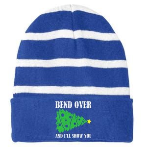 Bend Over And Ill Show You Christmas Pajama Funny Xmas Humor Striped Beanie with Solid Band