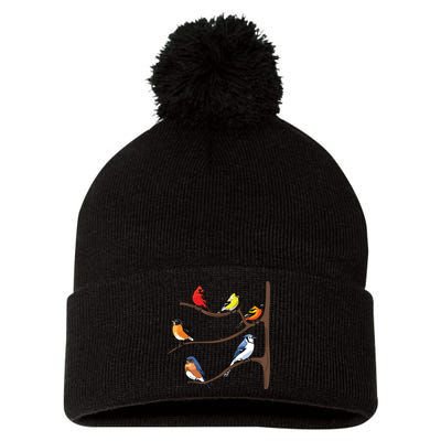 Birds On A Branch Birding Birdwatching Birder Bird Watcher Pom Pom 12in Knit Beanie