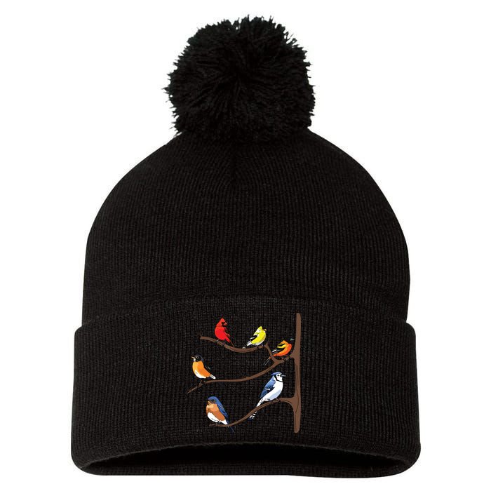 Birds On A Branch Birding Birdwatching Birder Bird Watcher Pom Pom 12in Knit Beanie