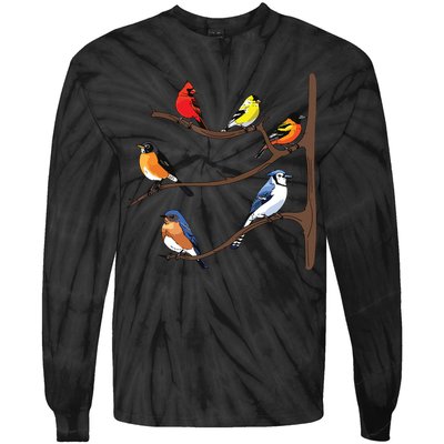 Birds On A Branch Birding Birdwatching Birder Bird Watcher Tie-Dye Long Sleeve Shirt