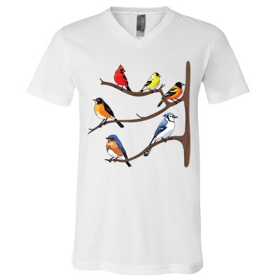 Birds On A Branch Birding Birdwatching Birder Bird Watcher V-Neck T-Shirt