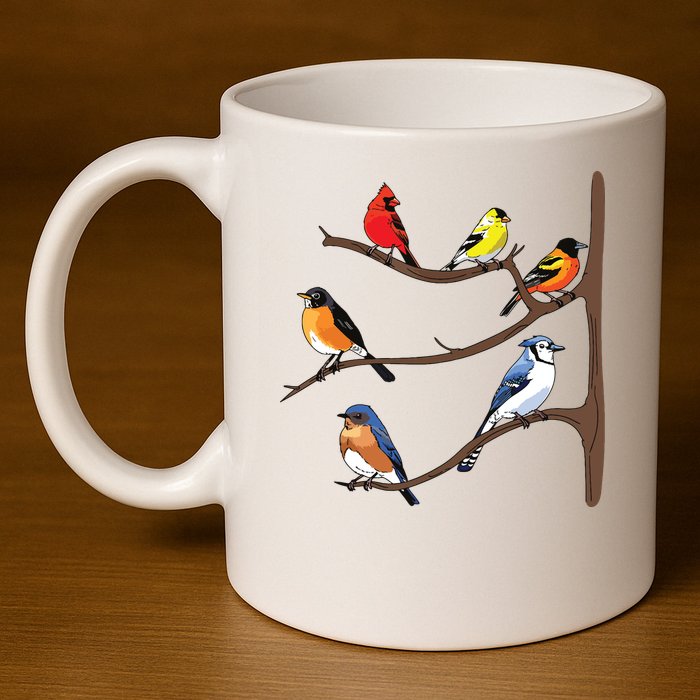 Birds On A Branch Birding Birdwatching Birder Bird Watcher 11oz C Handle Ceramic Mug