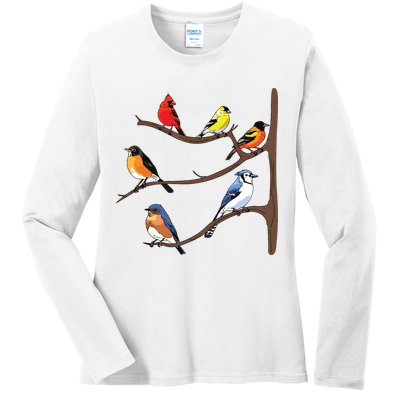 Birds On A Branch Birding Birdwatching Birder Bird Watcher Ladies Long Sleeve Shirt