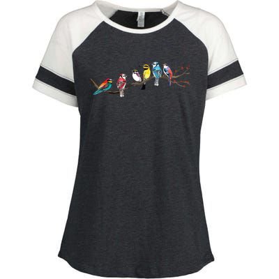 Birds On A Branch Birding Bird Watching Bird Watcher Enza Ladies Jersey Colorblock Tee