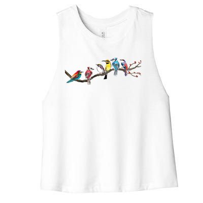 Birds On A Branch Birding Bird Watching Bird Watcher Women's Racerback Cropped Tank