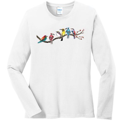 Birds On A Branch Birding Bird Watching Bird Watcher Ladies Long Sleeve Shirt