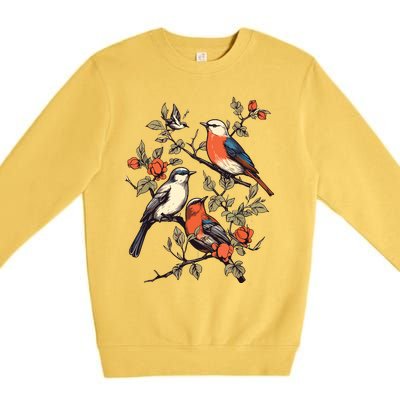 Birds On A Tree Branch Birding Bird Watching Bird Premium Crewneck Sweatshirt