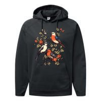 Birds On A Tree Branch Birding Bird Watching Bird Performance Fleece Hoodie