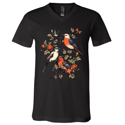 Birds On A Tree Branch Birding Bird Watching Bird V-Neck T-Shirt