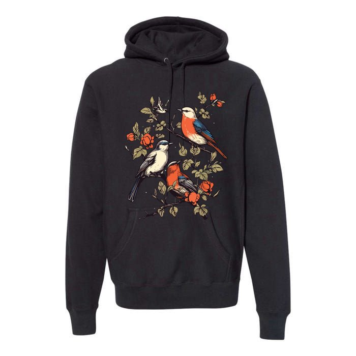 Birds On A Tree Branch Birding Bird Watching Bird Premium Hoodie