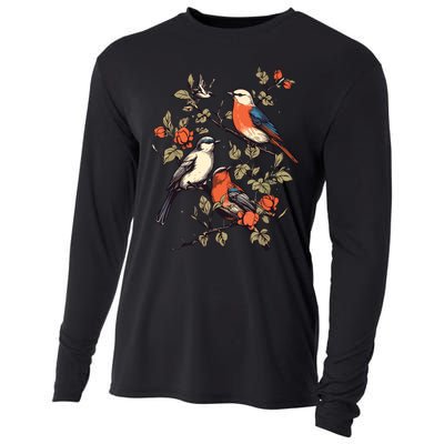 Birds On A Tree Branch Birding Bird Watching Bird Cooling Performance Long Sleeve Crew