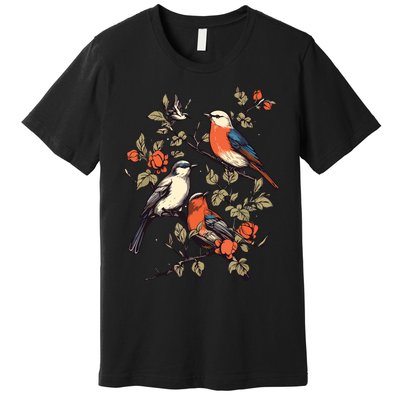 Birds On A Tree Branch Birding Bird Watching Bird Premium T-Shirt