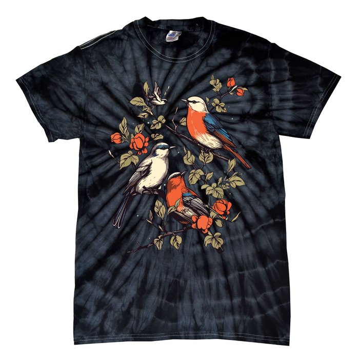 Birds On A Tree Branch Birding Bird Watching Bird Tie-Dye T-Shirt