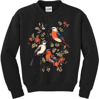 Birds On A Tree Branch Birding Bird Watching Bird Kids Sweatshirt