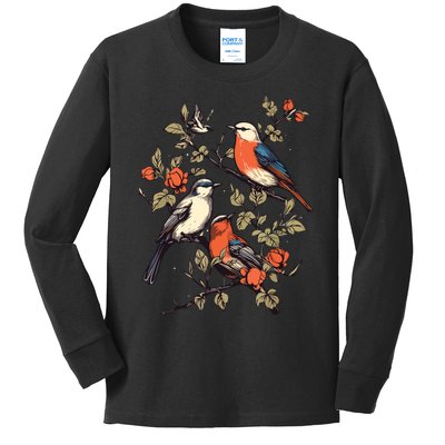 Birds On A Tree Branch Birding Bird Watching Bird Kids Long Sleeve Shirt