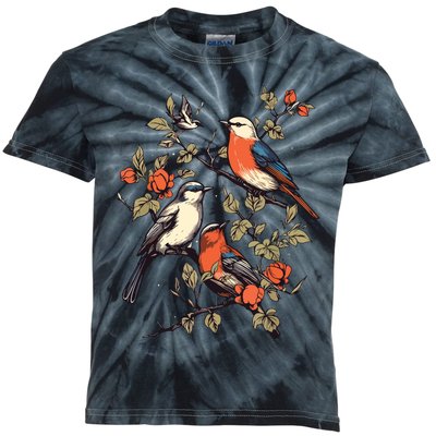 Birds On A Tree Branch Birding Bird Watching Bird Kids Tie-Dye T-Shirt