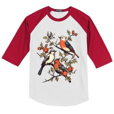 Birds On A Tree Branch Birding Bird Watching Bird Kids Colorblock Raglan Jersey