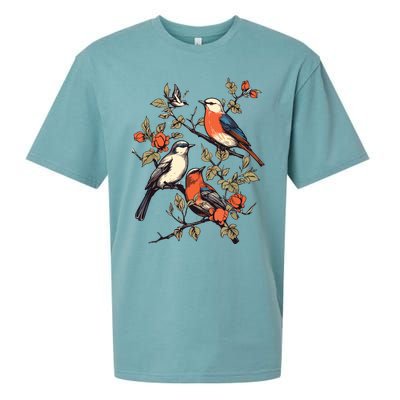 Birds On A Tree Branch Birding Bird Watching Bird Sueded Cloud Jersey T-Shirt