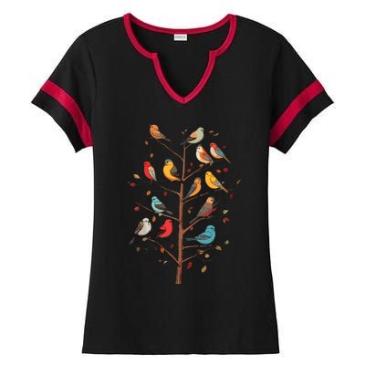 Birds On A Tree Branch Birding Bird Watching Bird Ladies Halftime Notch Neck Tee