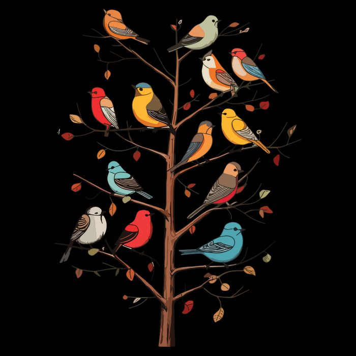 Birds On A Tree Branch Birding Bird Watching Bird 7-Panel Snapback Hat