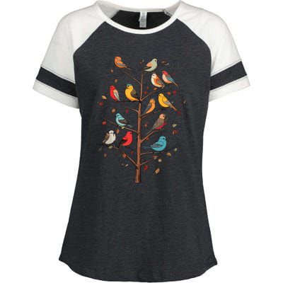 Birds On A Tree Branch Birding Bird Watching Bird Enza Ladies Jersey Colorblock Tee