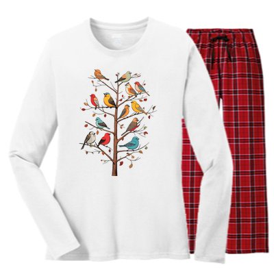 Birds On A Tree Branch Birding Bird Watching Bird Women's Long Sleeve Flannel Pajama Set 