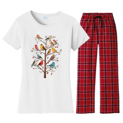 Birds On A Tree Branch Birding Bird Watching Bird Women's Flannel Pajama Set