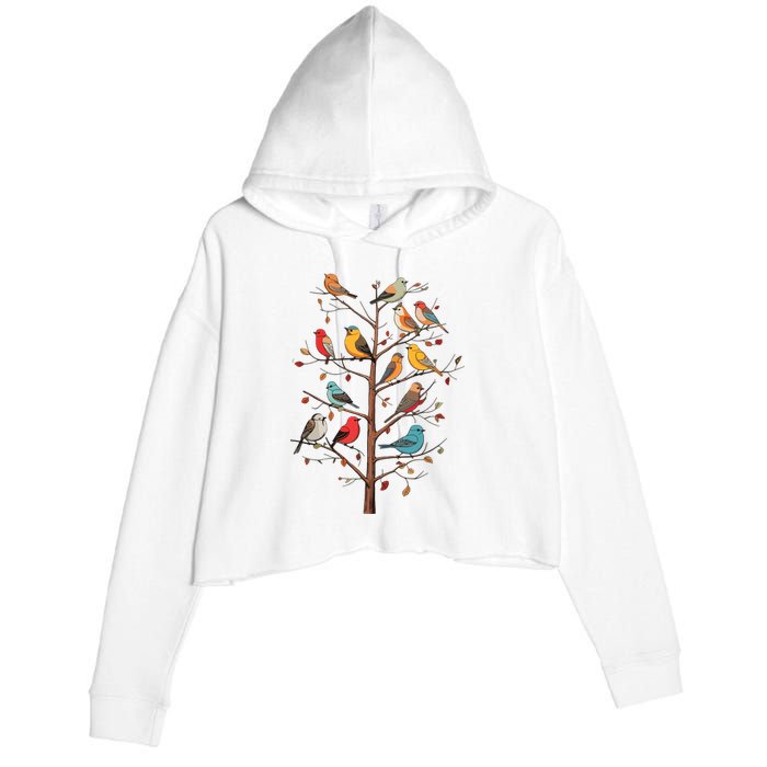 Birds On A Tree Branch Birding Bird Watching Bird Crop Fleece Hoodie