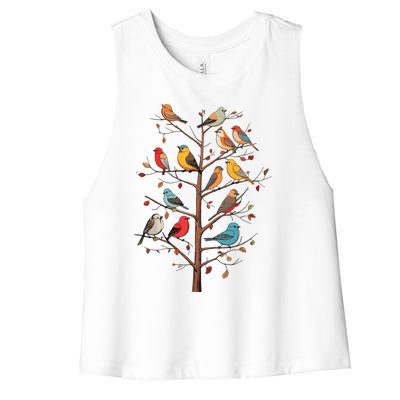 Birds On A Tree Branch Birding Bird Watching Bird Women's Racerback Cropped Tank