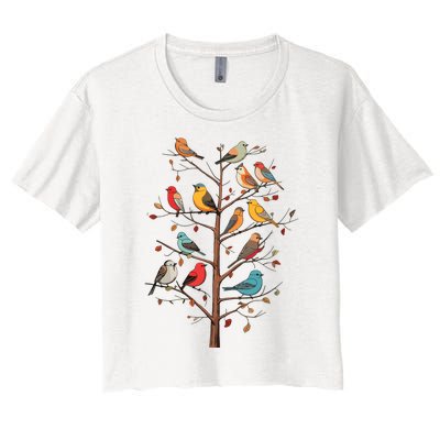 Birds On A Tree Branch Birding Bird Watching Bird Women's Crop Top Tee