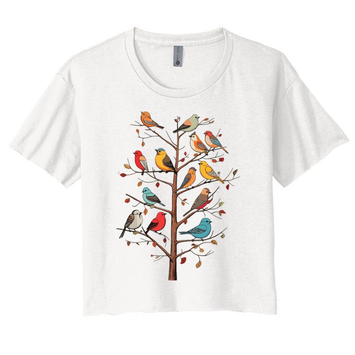 Birds On A Tree Branch Birding Bird Watching Bird Women's Crop Top Tee