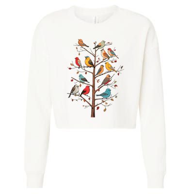 Birds On A Tree Branch Birding Bird Watching Bird Cropped Pullover Crew