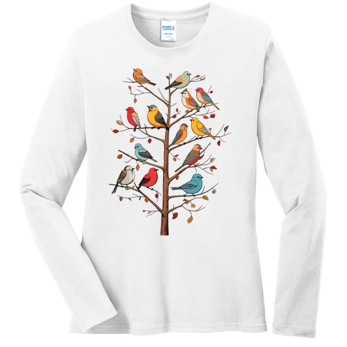 Birds On A Tree Branch Birding Bird Watching Bird Ladies Long Sleeve Shirt